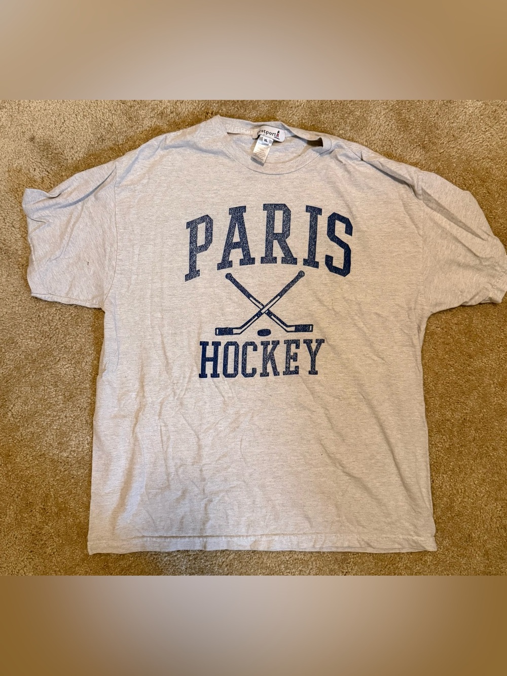 Paris Hockey Short Sleeve Tee - Light Gray with Navy Graphic